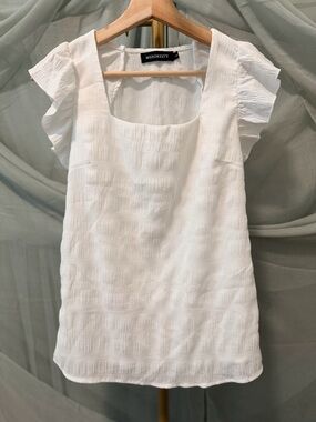 White Smocked Ruffled Cap Sleeve Blouse